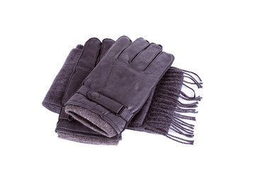 Gloves and scarf isolated on a white background