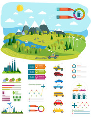 flat infographic gasoline station and plant