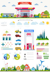 flat infographic gasoline station and plant