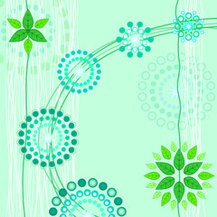 Floral card with green flowers on green background, as an invitation or greeting card