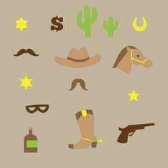 set of vintage cowboy icons