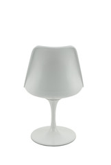 White Plastic Retro Chair with Black Cushion on White Background, Back View