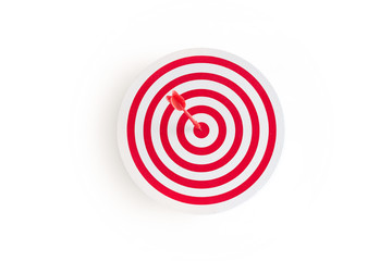 Red target with red arrow on goal, white background, business concept
