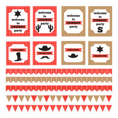 Printable set of vintage cowboy party elements