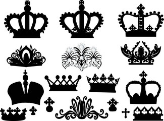 group of black crowns isolated on white