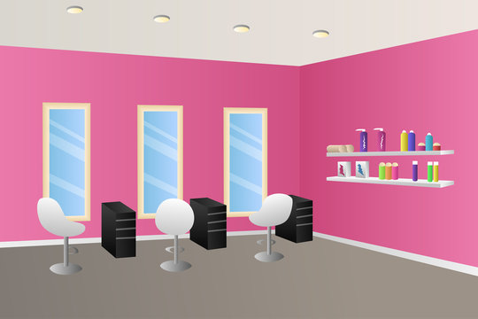 Hairdressing salon pink interior room illustration vector