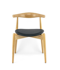 Modern Wood Chair with Black Leather Pad, Front View