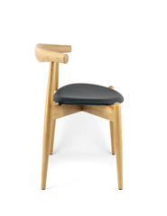Modern Wood Chair with Black Leather Pad, Side View