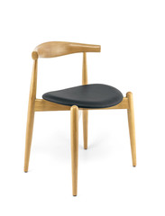 Modern Wood Chair with Black Leather Pad, Three Quarter View