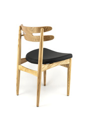 Classic Wood Chair with Black Leather Pad, Three Quarter Rear View