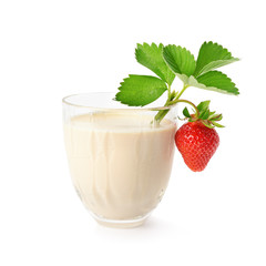 milkshake and strawberry isolated on white background