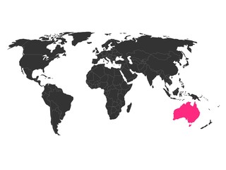 Fototapeta na wymiar World map with highlighted Australia