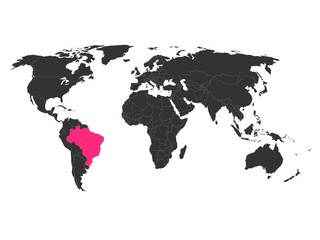 Fototapeta na wymiar World map with highlighted Brasil