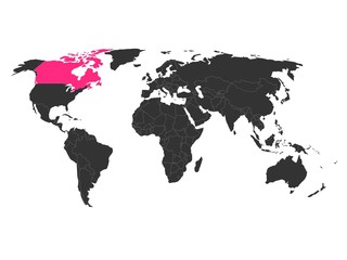 Fototapeta na wymiar World map with highlighted Canada