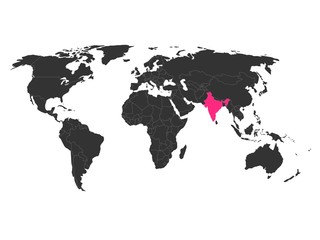 Fototapeta na wymiar World map with highlighted India