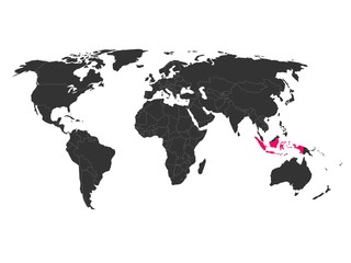 Fototapeta na wymiar World map with highlighted Indonesia