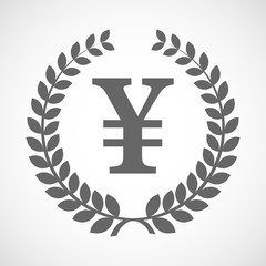 Isolated laurel wreath icon with a yen sign