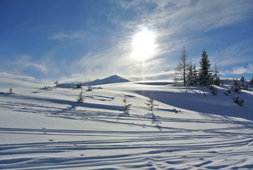 Fototapeta premium Sonne über dem Neuschnee