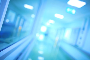 Prospect of the hospital hallway. Defocused medical (scientific)