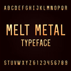Melt metal alphabet vector font. 3D effect type letters and numbers. Vector typeset for headlines, posters etc.