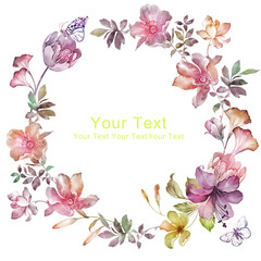 watercolor floral illustration collection. flowers arranged un a shape of the wreath perfect - 99825612
