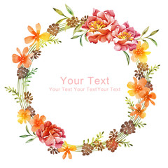 watercolor floral illustration collection. flowers arranged un a shape of the wreath perfect - 99826041