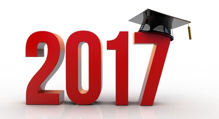 2017 text with graduation hat - obrazy, fototapety, plakaty