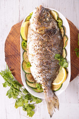 grilled fish and vegetables