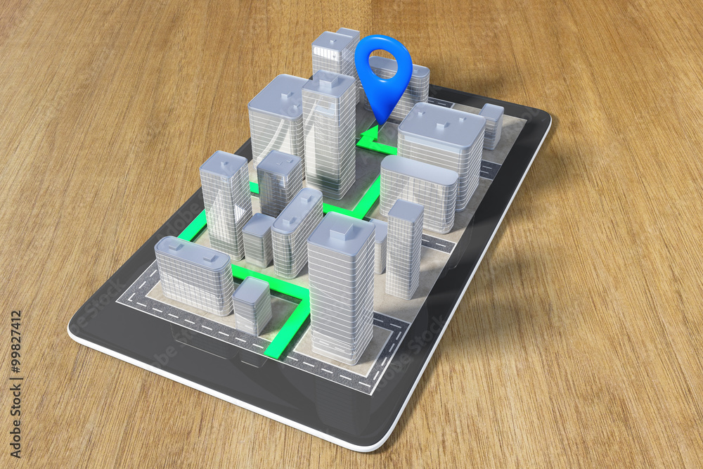 Poster Navigation concept with a cell phone and a paved route