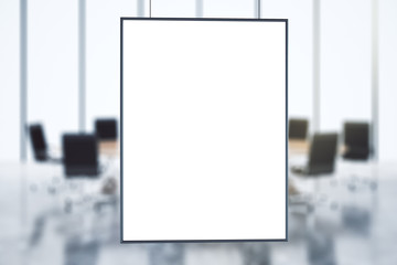 Blank picture frame at conference room background, mock up