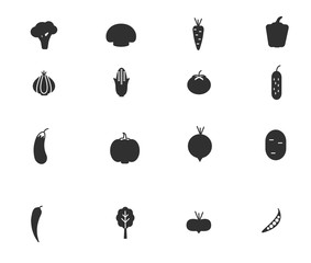 Vegetables  black icon set.  Vector illustration.