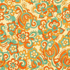 Seamless floral pattern in doodling stile