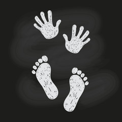 Naklejka premium Foot and hands prints isolated on dark background. EPS 10.