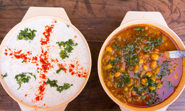 Indian dish of potato gravy and curd 