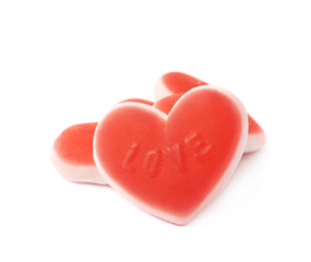 Heart shaped chewing candy isolated