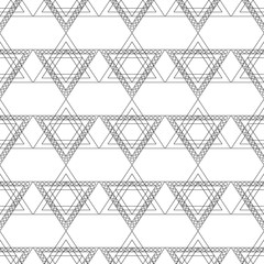 Seamless vector pattern. Symmetrical geometric black snd white background with triangles in the shape of stars . Decorative repeating ornament.