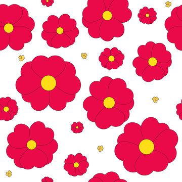 Seamless with red flowers on the white background