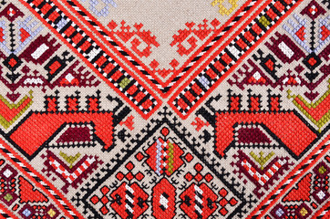  Bulgarian hand embroidery texture in old style with silk thread