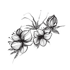 Abstract flowers in boho style, vintage, monochrome. 