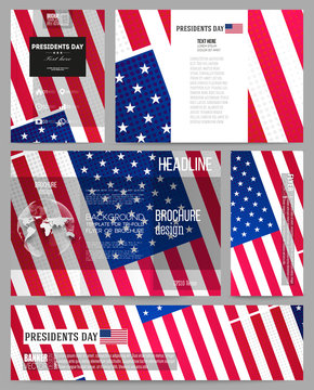 Set of business templates for presentation, brochure, flyer or booklet. Presidents day background with american flag, abstract vector illustration