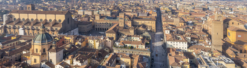 Fototapeta na wymiar aerial view to the city and roofs in Bologna in Italy
