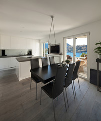 Interior, kitchen with black dining table