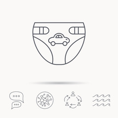 Diaper with car icon. Child underwear sign.