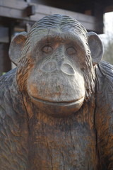 Fototapeta na wymiar Beautifully crafted wooden statue of monkey