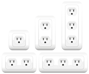 Socket variations - double and triple outlets. Isolated vector illustration on white background.