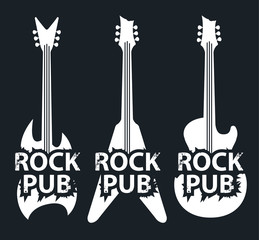 Retro banner pub with rock music with a guitar