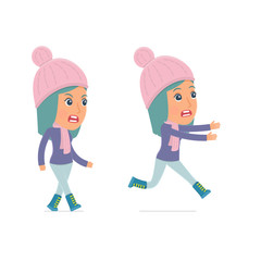 Angry and Frightened Character Winter Girl goes and runs