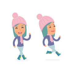 Happy and Cheerful Character Winter Girl goes and runs