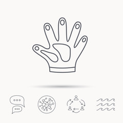 Construction gloves icon. Textile protection.