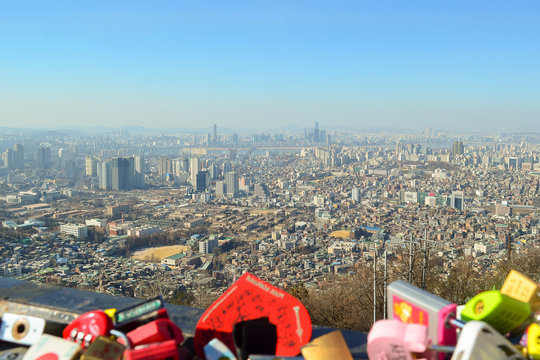 Seoul city in daylight wiht blue sky, Seoul, South korea.
